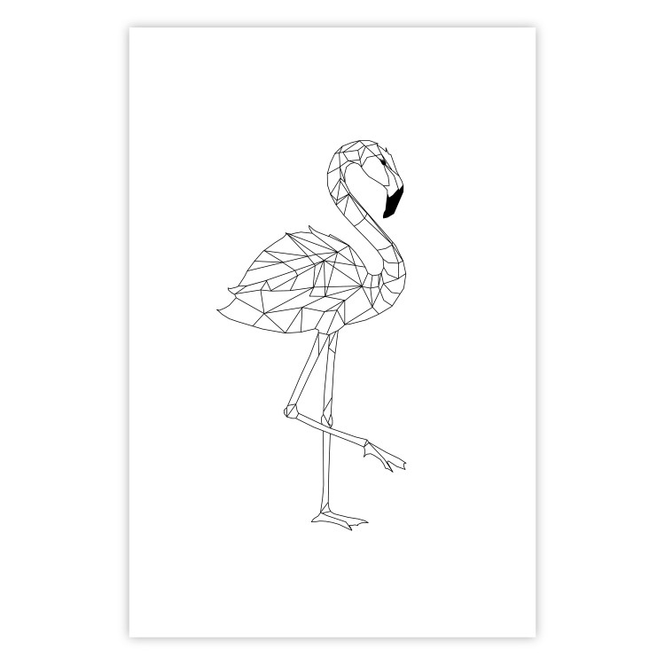 Poster Serene Flamingo - line art of bird with geometric figures on white background 128385 additionalImage 22