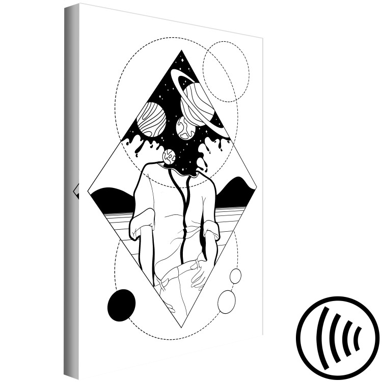 Canvas Abstract cosmos - black and white human figure with planets 128485 additionalImage 6