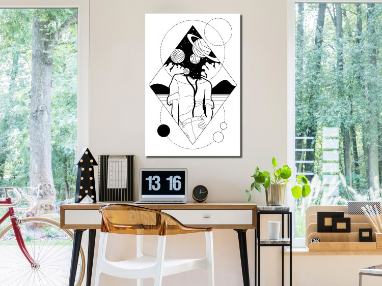 Canvas Abstract cosmos - black and white human figure with planets 128485 additionalImage 3