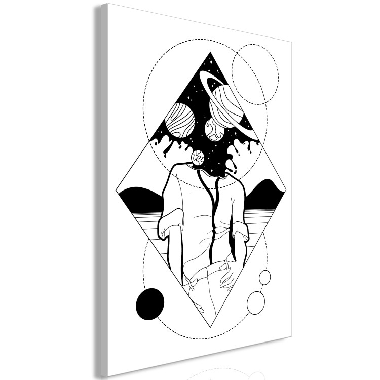Canvas Abstract cosmos - black and white human figure with planets 128485 additionalImage 2