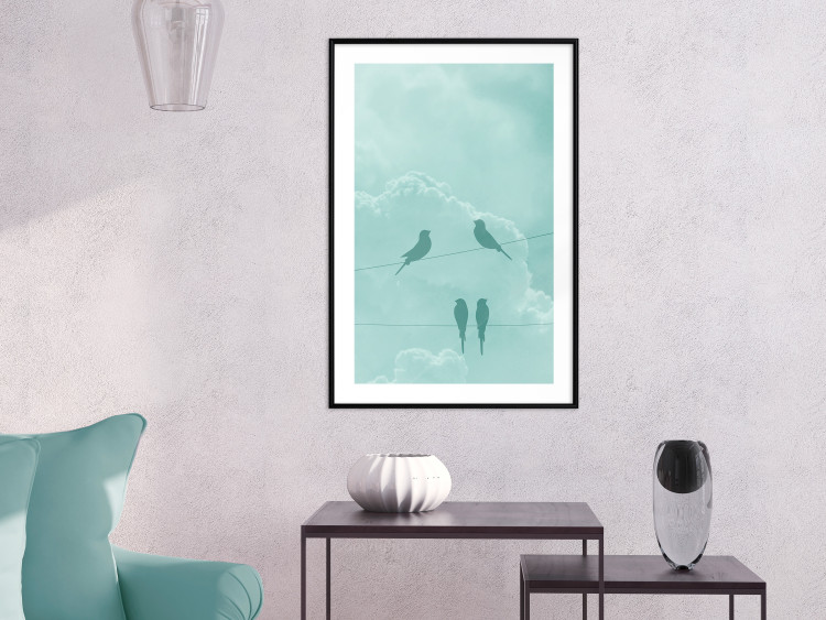 Wall Poster Seagreen Sky - abstract birds against light sky and clouds 129585 additionalImage 23