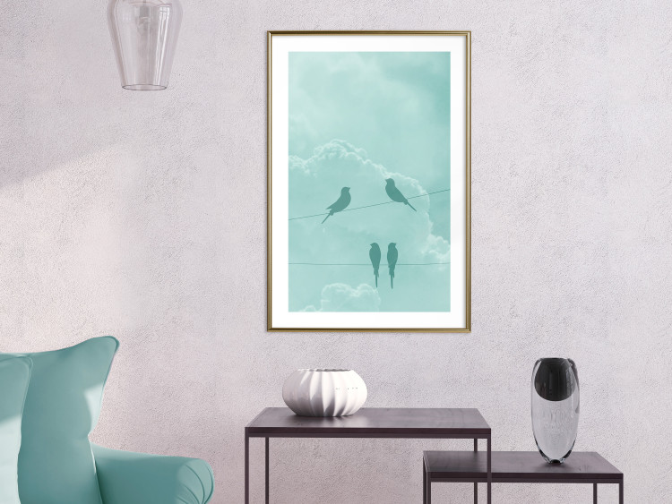 Wall Poster Seagreen Sky - abstract birds against light sky and clouds 129585 additionalImage 15