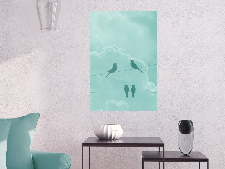Wall Poster Seagreen Sky - abstract birds against light sky and clouds 129585 additionalImage 4