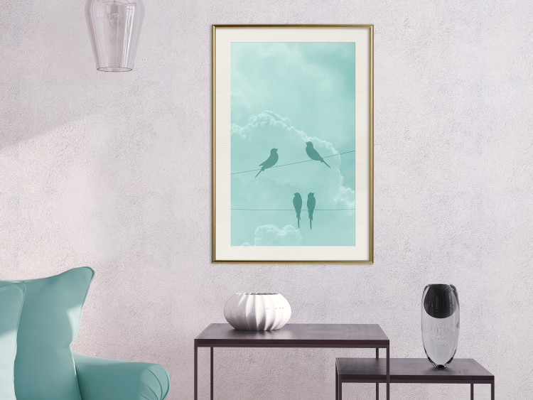 Wall Poster Seagreen Sky - abstract birds against light sky and clouds 129585 additionalImage 22