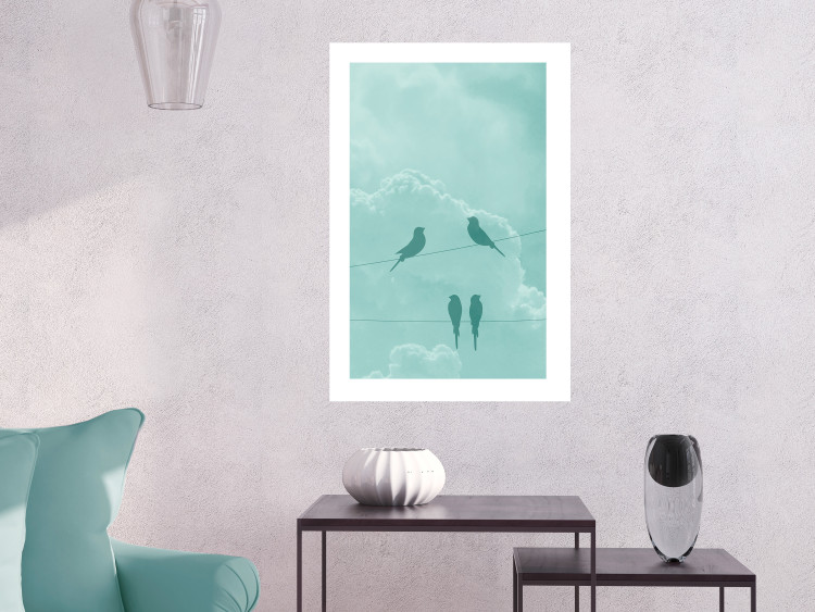 Wall Poster Seagreen Sky - abstract birds against light sky and clouds 129585 additionalImage 5