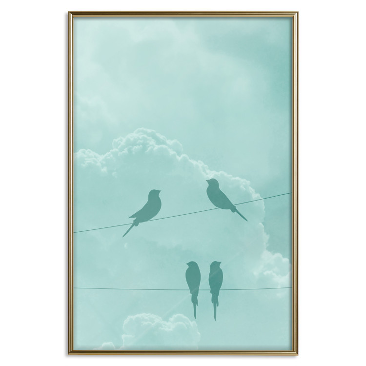 Wall Poster Seagreen Sky - abstract birds against light sky and clouds 129585 additionalImage 21