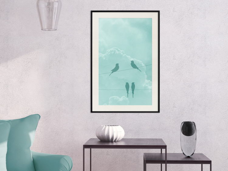 Wall Poster Seagreen Sky - abstract birds against light sky and clouds 129585 additionalImage 24