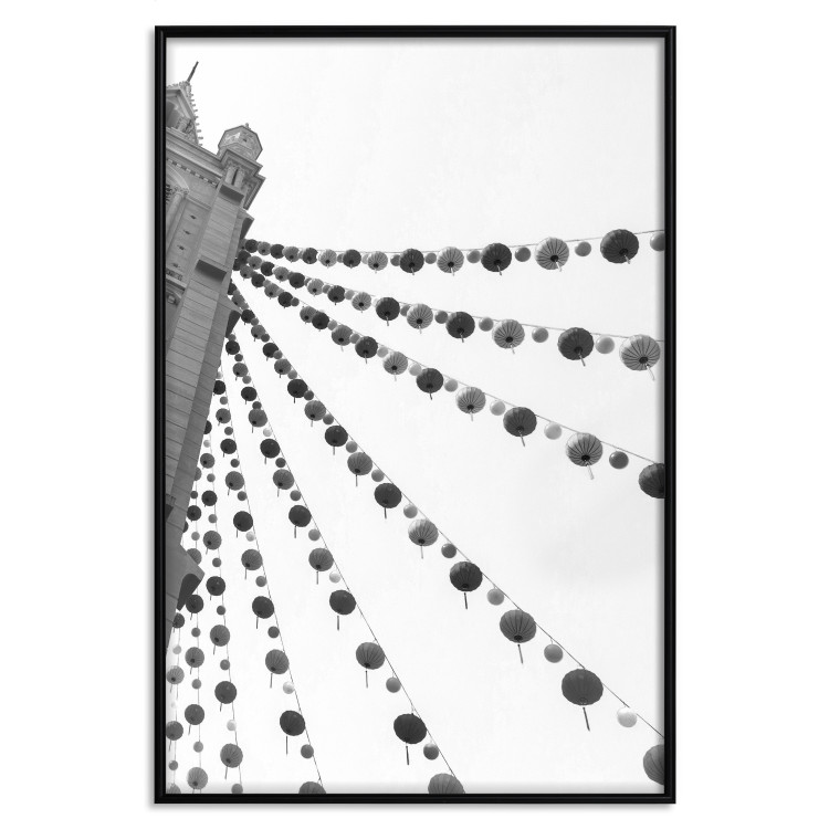Poster Joyful Fair - gray architecture of a building with hanging decorations 129785 additionalImage 18