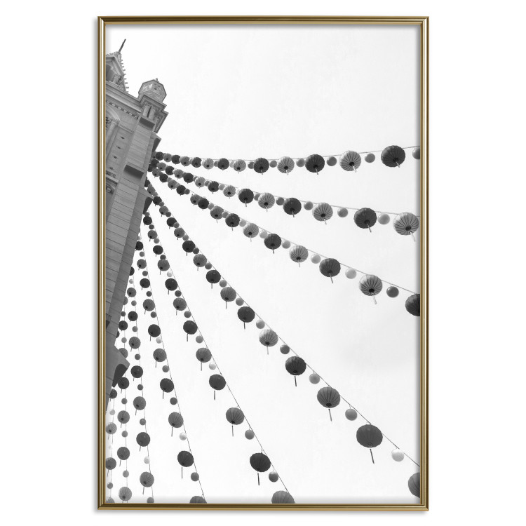 Poster Joyful Fair - gray architecture of a building with hanging decorations 129785 additionalImage 21