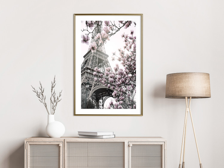 Poster Magnolias in the Sun of Paris - pink flowers against the gray backdrop of the Eiffel Tower 132285 additionalImage 13