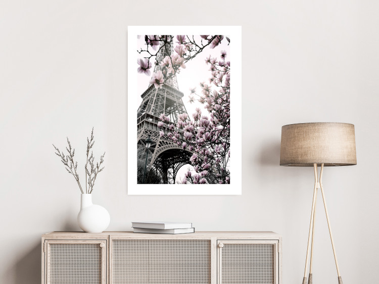 Poster Magnolias in the Sun of Paris - pink flowers against the gray backdrop of the Eiffel Tower 132285 additionalImage 5