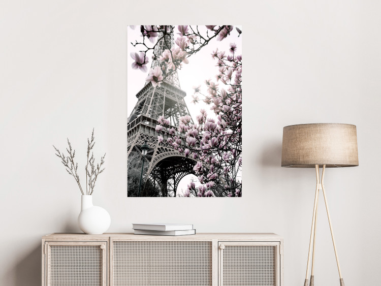 Poster Magnolias in the Sun of Paris - pink flowers against the gray backdrop of the Eiffel Tower 132285 additionalImage 4