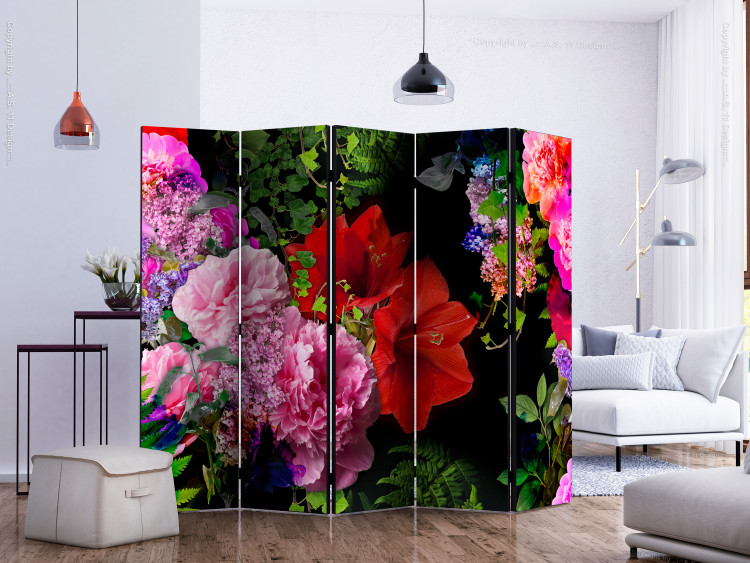 Room Divider Summer Evening II (5-piece) - romantic colorful bouquet with roses 132685 additionalImage 2