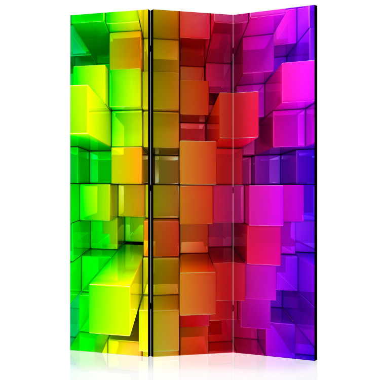 Folding Screen Colorful Puzzle (3-piece) - multicolored geometric blocks 132985