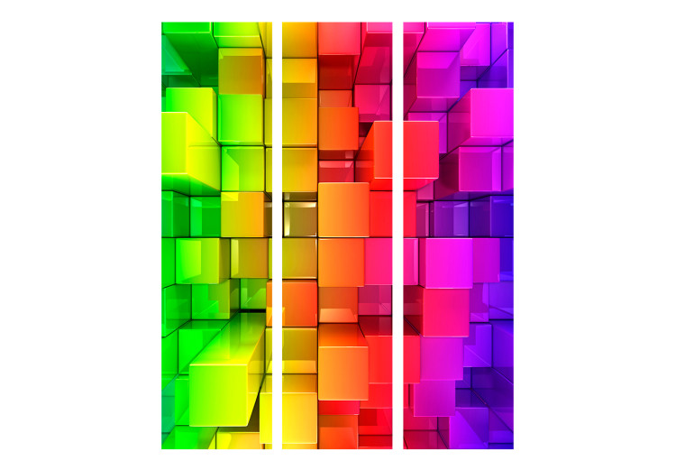 Folding Screen Colorful Puzzle (3-piece) - multicolored geometric blocks 132985 additionalImage 3
