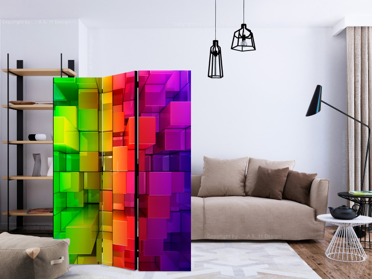Folding Screen Colorful Puzzle (3-piece) - multicolored geometric blocks 132985 additionalImage 4