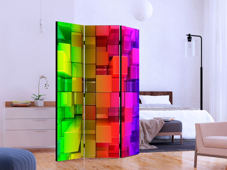 Folding Screen Colorful Puzzle (3-piece) - multicolored geometric blocks 132985 additionalImage 2