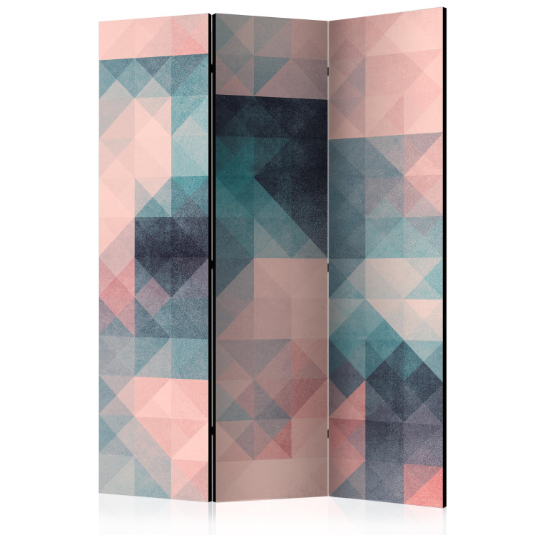 Folding Screen Pixels (Green-Pink) (3-piece) - pattern in geometric design 133185