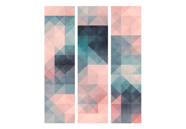 Folding Screen Pixels (Green-Pink) (3-piece) - pattern in geometric design 133185 additionalImage 3
