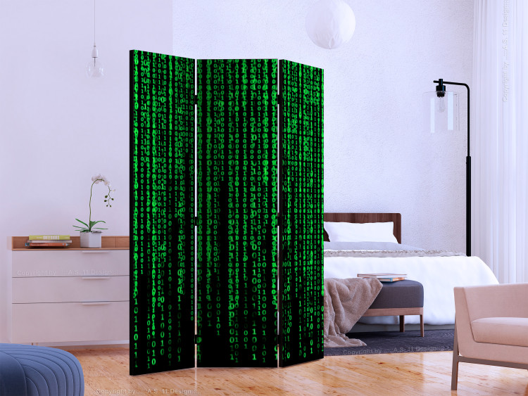 Room Divider Digital Rain (3-piece) - green abstraction on solid background 133285 additionalImage 2