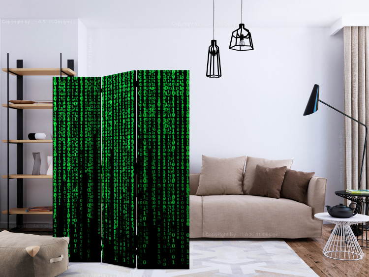 Room Divider Digital Rain (3-piece) - green abstraction on solid background 133285 additionalImage 4