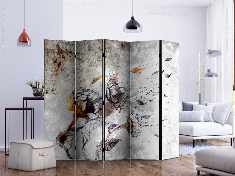 Room Divider Screen Summoning Sunflowers II - flowers in the wind and gray concrete background 133785 additionalImage 2