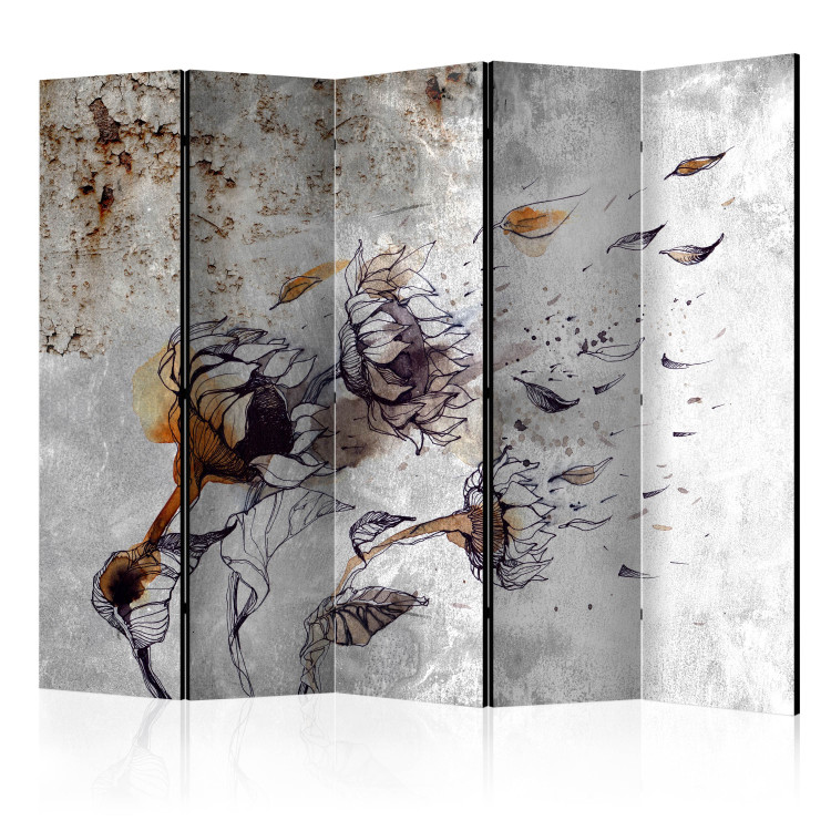 Room Divider Screen Summoning Sunflowers II - flowers in the wind and gray concrete background 133785