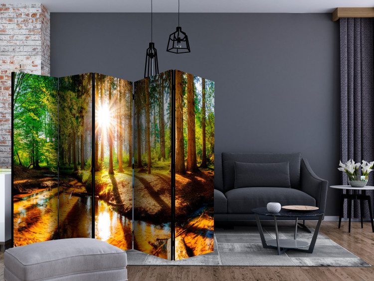 Room Separator Enchanted Forest II - river landscape amidst forest trees in sunlight 134085 additionalImage 4