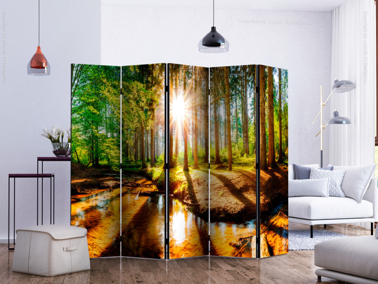 Room Separator Enchanted Forest II - river landscape amidst forest trees in sunlight 134085 additionalImage 2