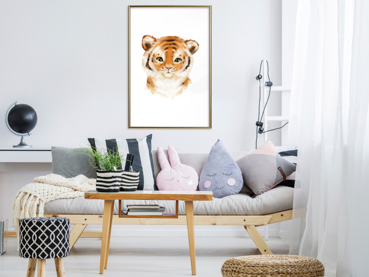 Poster Tiger Cub - a charming composition for children with a wild cat on a white background 136385 additionalImage 19