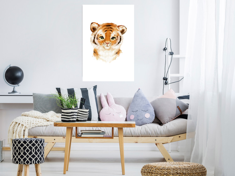 Poster Tiger Cub - a charming composition for children with a wild cat on a white background 136385 additionalImage 23