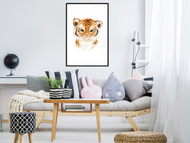 Poster Tiger Cub - a charming composition for children with a wild cat on a white background 136385 additionalImage 20