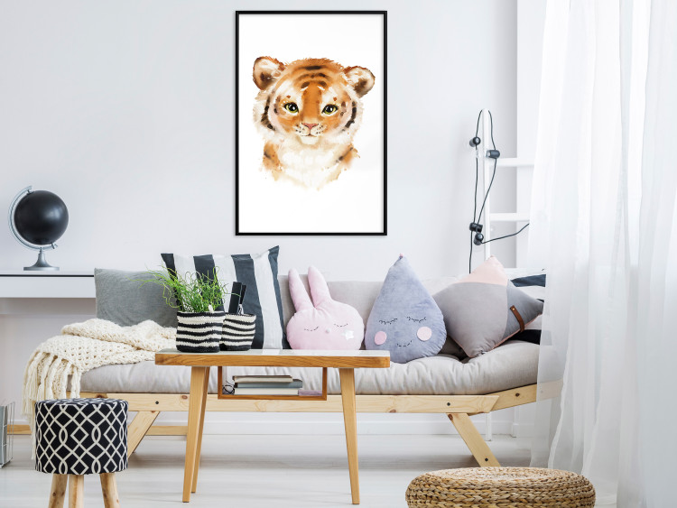 Poster Tiger Cub - a charming composition for children with a wild cat on a white background 136385 additionalImage 15