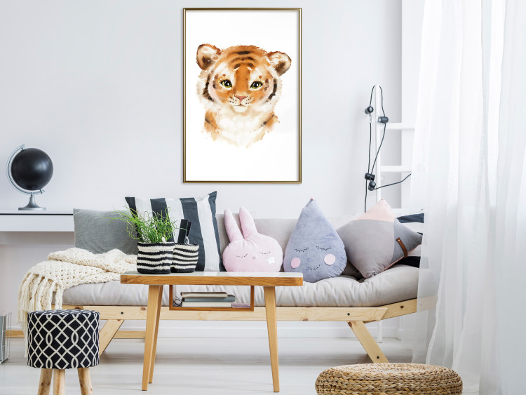 Poster Tiger Cub - a charming composition for children with a wild cat on a white background 136385 additionalImage 21