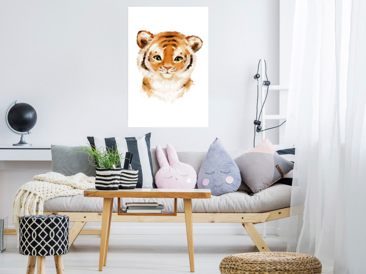 Poster Tiger Cub - a charming composition for children with a wild cat on a white background 136385 additionalImage 17