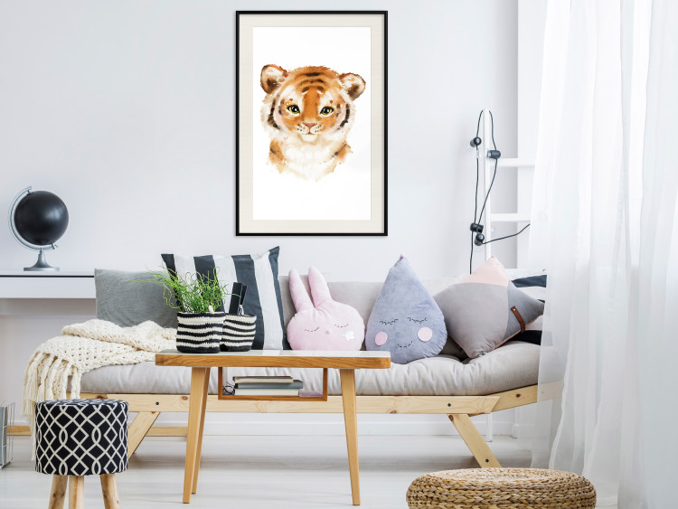 Poster Tiger Cub - a charming composition for children with a wild cat on a white background 136385 additionalImage 25