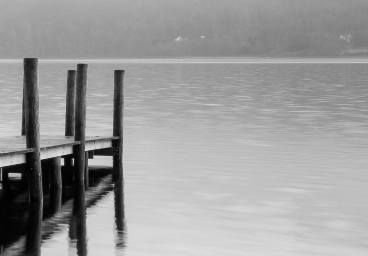 Canvas Art Print Misty Pier (1-piece) Wide - black and white lake landscape 137185 additionalImage 5