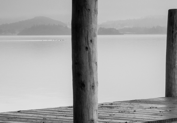 Canvas Art Print Misty Pier (1-piece) Wide - black and white lake landscape 137185 additionalImage 4