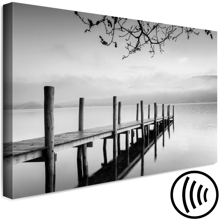 Canvas Art Print Misty Pier (1-piece) Wide - black and white lake landscape 137185 additionalImage 6