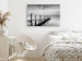 Canvas Art Print Misty Pier (1-piece) Wide - black and white lake landscape 137185 additionalThumb 3