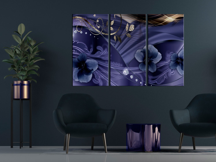 Canvas Purple Violets (3-piece) - flower abstraction adorned with gold 138685 additionalImage 3