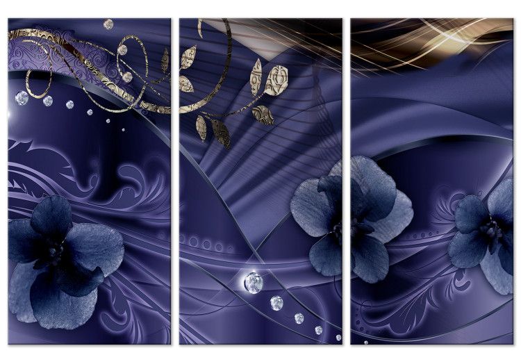 Canvas Purple Violets (3-piece) - flower abstraction adorned with gold 138685