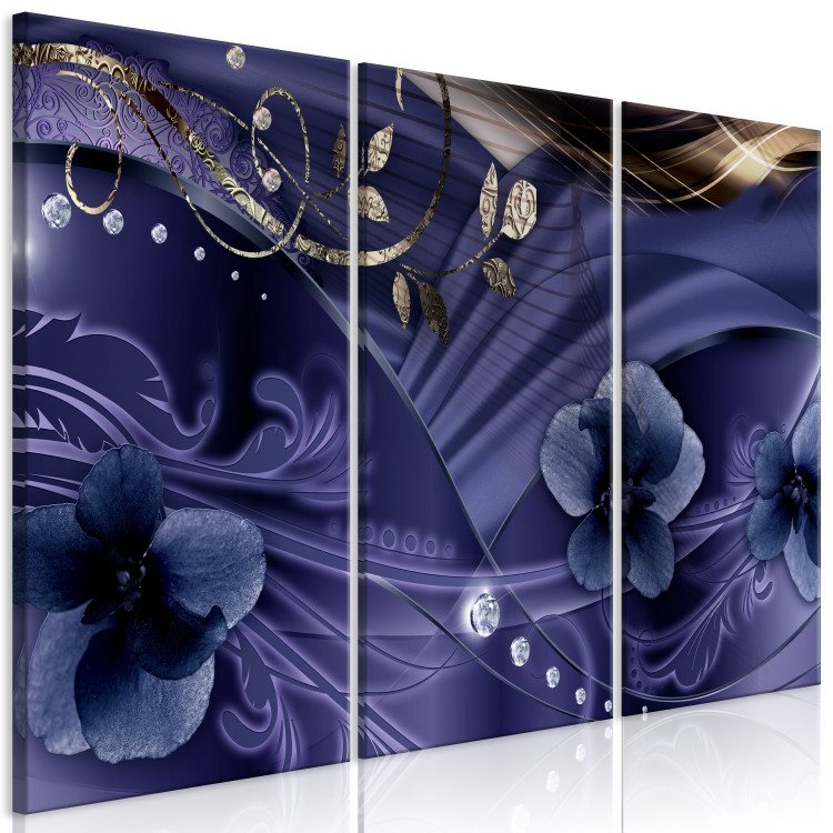 Canvas Purple Violets (3-piece) - flower abstraction adorned with gold 138685 additionalImage 2