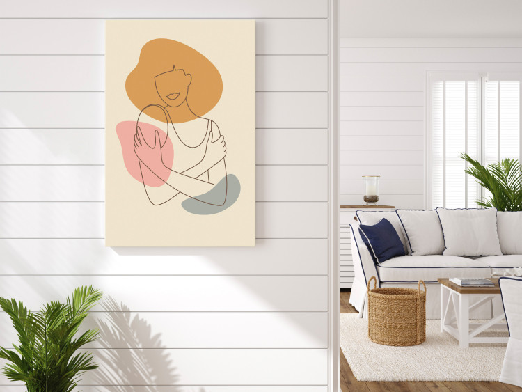 Canvas Print Cuddle Up (1-piece) Vertical - woman figure in lineart style 138885 additionalImage 3