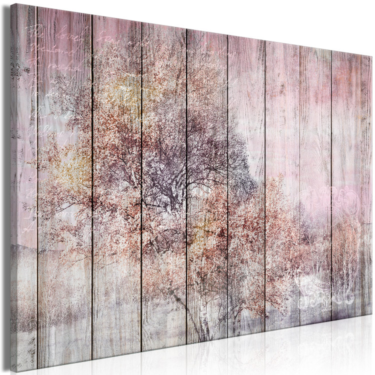 Canvas Print Drawing on Boards (1-piece) Wide - tree on wood texture 142885 additionalImage 2
