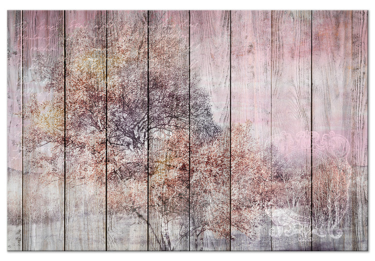 Canvas Print Drawing on Boards (1-piece) Wide - tree on wood texture 142885