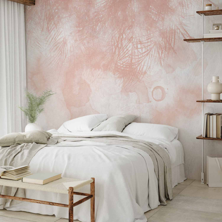 Wall Mural Painted date palm - fruit palm leaves against a background of pink paint 144785 additionalImage 2