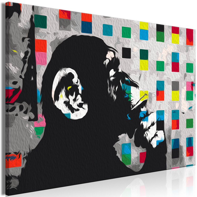 Paint by Number Kit Pensive Monkey - Banksy’s Mural Among Colorful Squares 149785 additionalImage 6