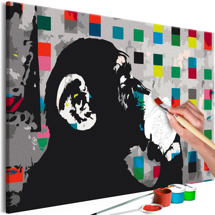 Paint by Number Kit Pensive Monkey - Banksy’s Mural Among Colorful Squares 149785 additionalImage 5
