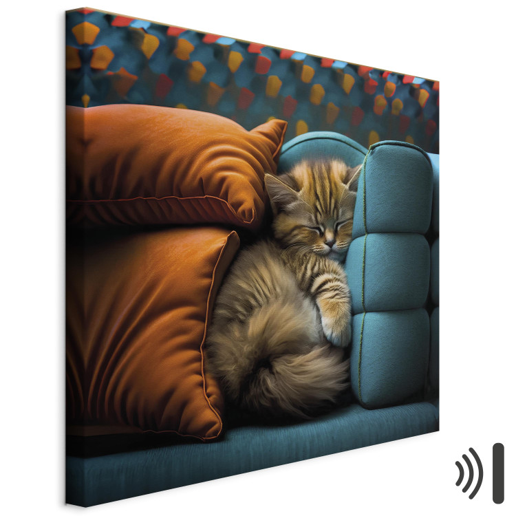 Canvas Print AI Cat - Cute Animal Sleeping Between Comfortable Pillows - Square 150185 additionalImage 8